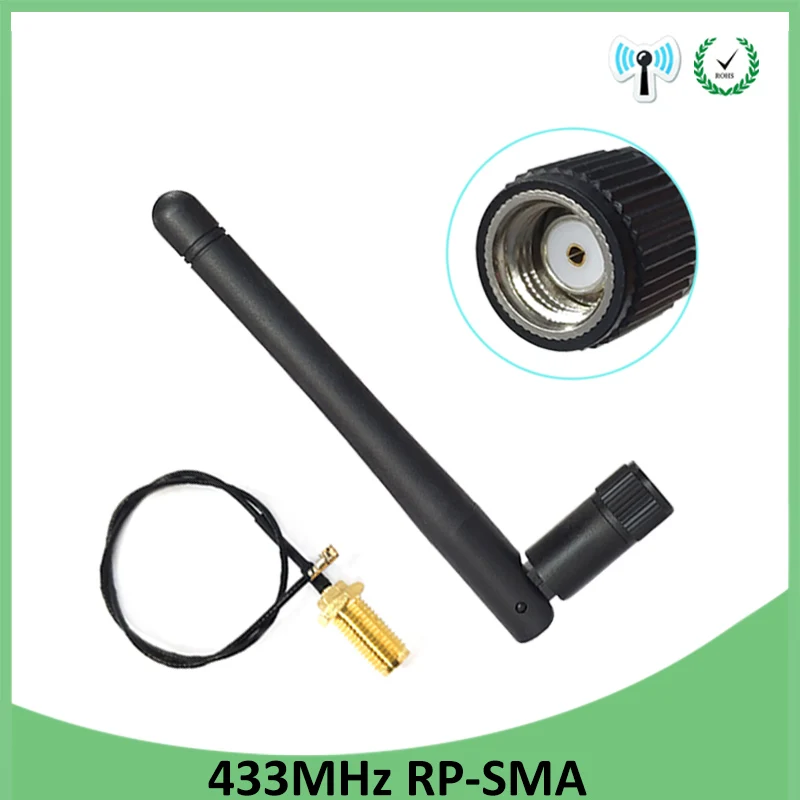 

10pcs 433Mhz Antenna 3dbi GSM 433 mhz RP-SMA Connector Rubber 433m Lorawan antenna+ IPX to SMA Male Extension Cord Pigtail Cable