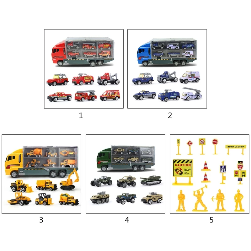 

1 Set Mini Alloy Police Car Engineering Toys Fire Vehicle Model Truck with Ejection Carry Function Kids Children Gifts