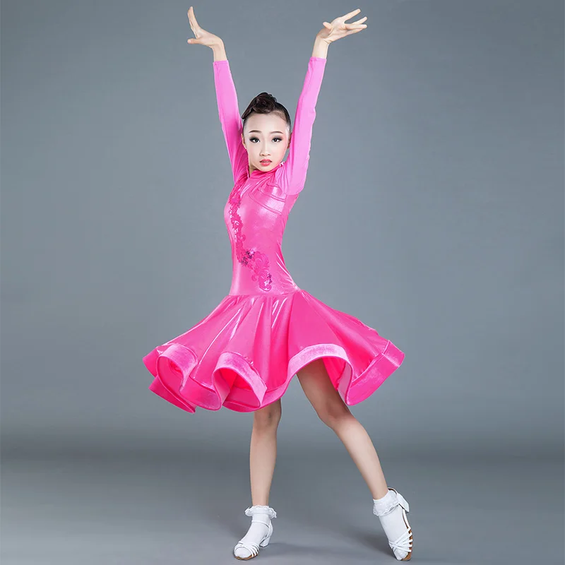Платье для латинских танцев для девочек, с длинным рукавом, для бальных танцев, танго, Румба, ча-Самба, детская одежда для соревнований, выступлений, детская одежда, DN3869