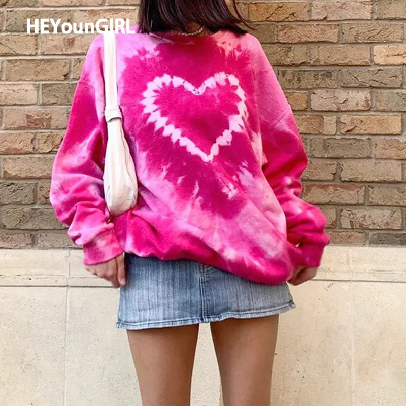 Свитшот HEYounGIRL с принтом Die Dye Y2K Повседневная модная розовая толстовка круглым
