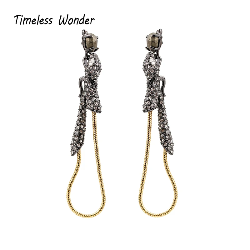 

Timeless Wonder Stunning Encrusted Stone Snake Drop Earrings Statement Jewelry Punk Runway Gothic Boho Trendy Ins Rare 6239