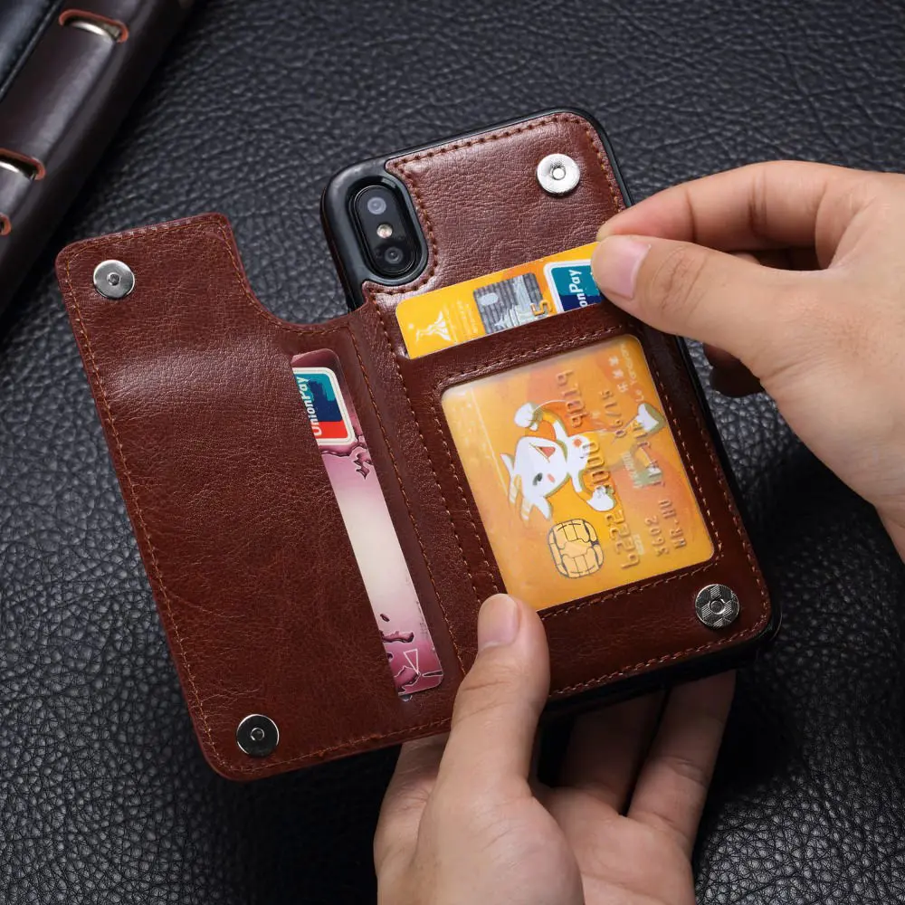 

LAPOPNUT PU Leather Cases for Iphone 11 Pro Xs Max Xr X 7 8 Plus 6 6s 5 5s SE Flip Shockproof Protective Cover with Card Holder