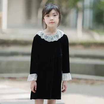 

Velvet 2019 Baby Girl Dress Autumn Winter Kids Dresses Children Dress Casual Cotton Toddler Dress Black Red Christmas Clothing