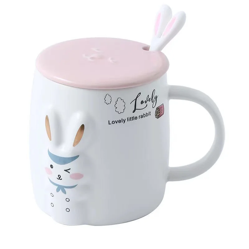 Cup Pink 1Pc Lovely Cat Ceramic Cup with Spoon and Lid Coffee Water Milk Tea Mug Cute Handmade Cup with Hand Printed Designs for Birthday Drinkware Gift
