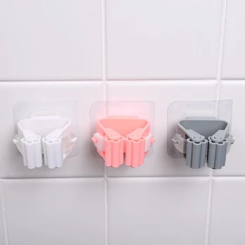 

1pcs Mop Holder Rack Punch-free Strong Load-bearing Mop Clip Broom Holder Wall Mounted Mop Organizer Household Storage Holders