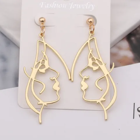 Styles Sexy Woman Girls Face Drop Earrings Retro Statement Metal Abstract Art Hollow Profile Dangle Earrings Gift