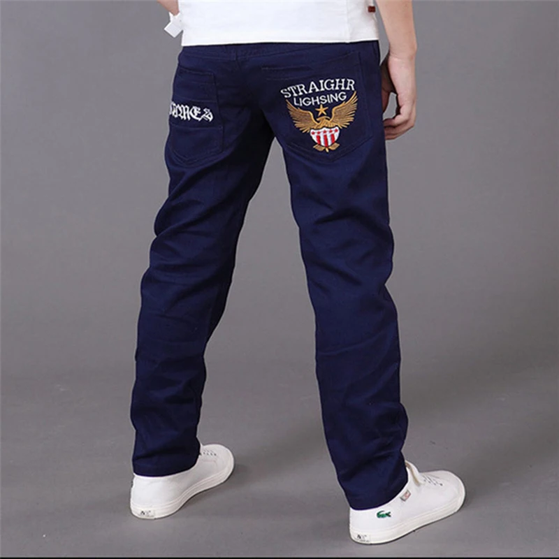 Pantalones vaqueros grandes con letras azules para niños, pantalón informal de cintura elástica, pantalones largos de tubo, 4-16T, Otoño, 2021