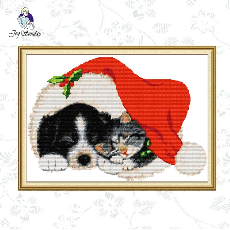 

Joy Sunday,Christmas puppy,cross stitch embroidery kit,11CTor14CT Printed Fabric,Christmas pattern cross stitching kits