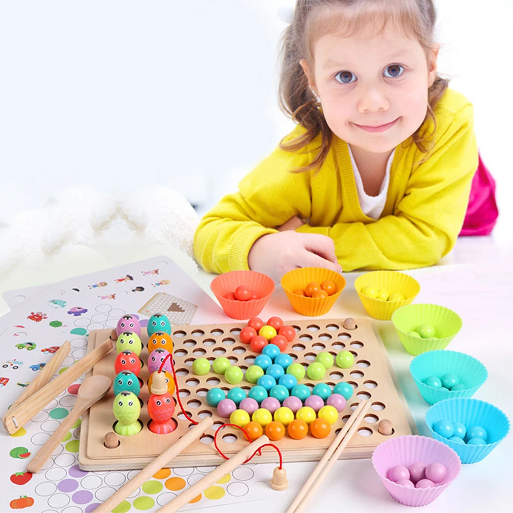 Montessori Educational Toys For Children Wooden Toys Hands Brain Training Clip Beads Puzzle Board Math Game Baby Toy Child Gifts