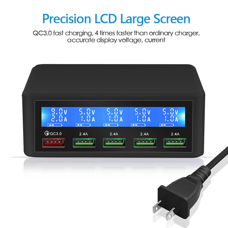Quick Charge QC 3.0 Smart 5 Ports USB Charger Power Adapter Station LCD Display
