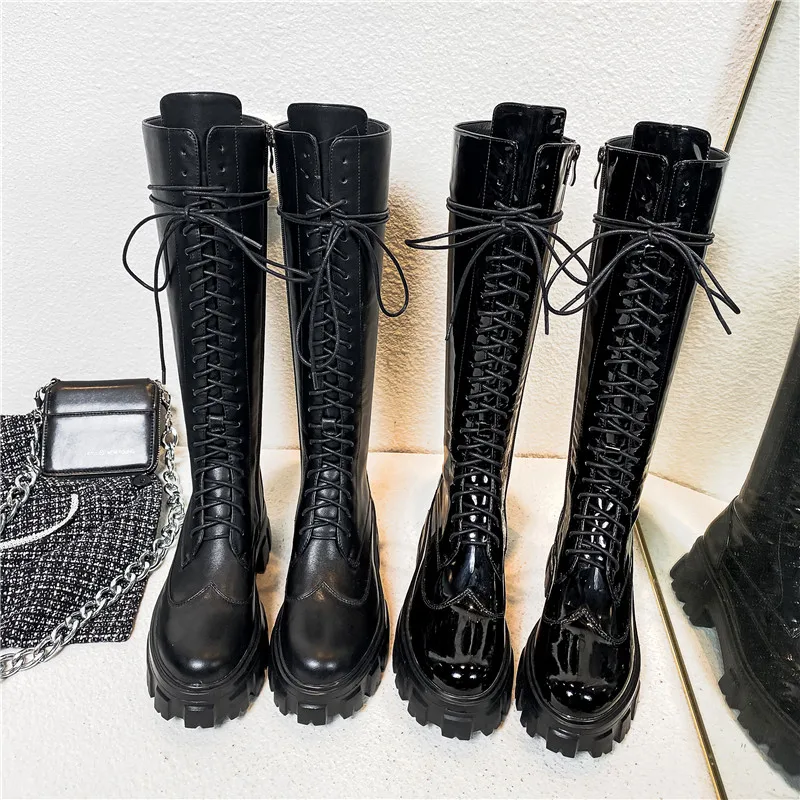 FEDONAS/женские Вечерние туфли на платформе и массивном каблуке для ночного клуба; женские сапоги до колена из натуральной кожи в стиле панк; зимние сапоги