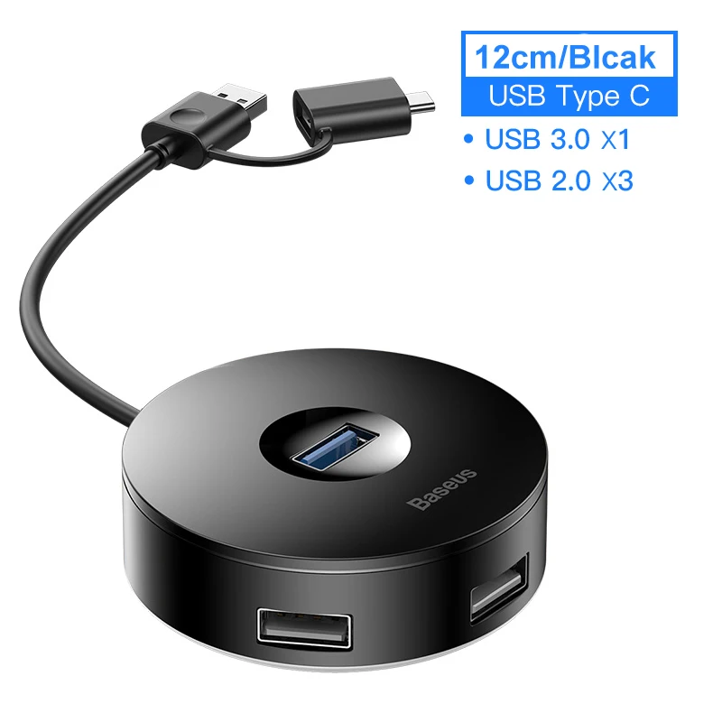12cm 2 In 1Black Baseus USB 3,0 USB C концентратор для MacBook Pro поверхностный тип C концентратор USB адаптер Micro USB 2,0 компьютерные аксессуары 4 порта USB разветвитель - Цвет: 12cm 2 In 1Black