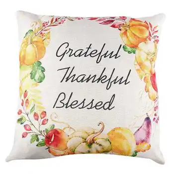 

Season Blessing Maple Leaves Pumpkin Wreath Grateful Thankful Blessed Thanksgiving Gifts Cotton Linen Throw Pillow Case Cushion