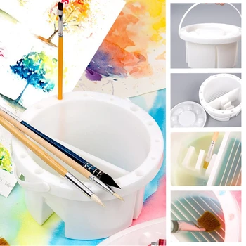 

Brush Washing Bucket Multifunction Paint Brush Basin with Brush Holder & Color Palette 2 In 1 Acrylic oil Brush Wash Bucket