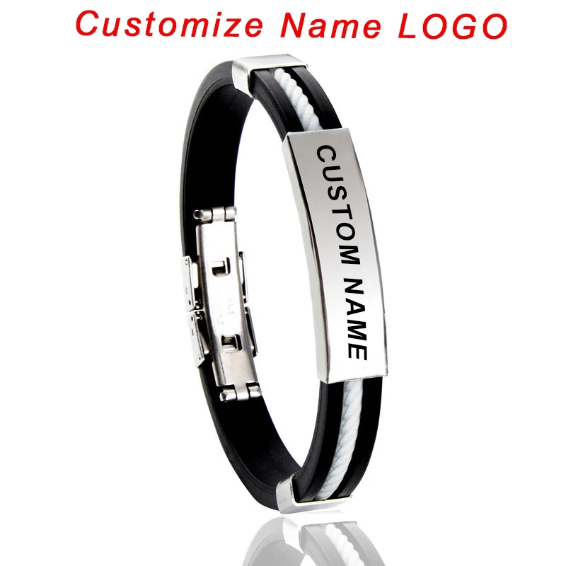 Silicone Bracelet Fashion Bracelet Fashion Jewelry Name Engrave Silicone Bracelet Inscription Friendship Bracelets For Women Men ID Bracelet Luxury Snap Button Jewelry