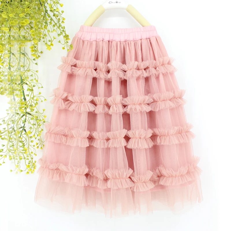 Детская одежда, черная и розовая мягкая шифоновая длинная юбка-американка с оборками, многослойная юбка для маленьких девочек, От 0 до 14 лет