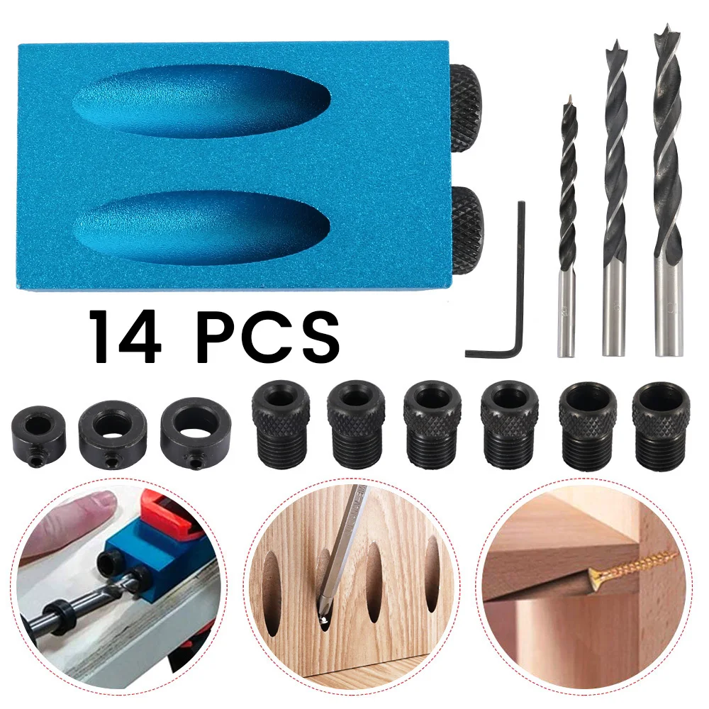 7/14pcs Pocket Hole Jig Kit 6/8/10mm Drill Sleeve DIY Woodworking punching Locator Angle Drilling Holes Guide Dowel Wood