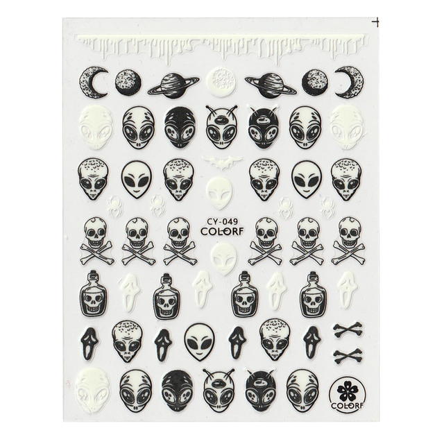 Sheets Halloween Nail  Sticker Luminous In The Dark Pumpkin Spider Bat Ghost Designs Self-Adhesive Nails Art Decals#NK144
