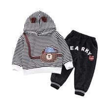 Ensemble de vêtements de printemps pour bébés filles, 2 pièces/ensemble, sweat à capuche et pantalon rayés, vêtements de sport pour enfants, nouvelle collection automne