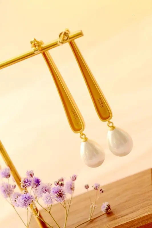 Трендовые 925 пробы Серьги-капли с жемчугом, покрытые серебром и золотом, для женщин, дизайн, серьги-капли, хорошее ювелирное изделие, подарок