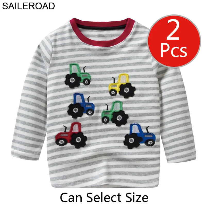 SAILEROAD 2Pcs Тракторы Футболки для мальчиков 1-8Years Хлопок Детские рубашки с длинным