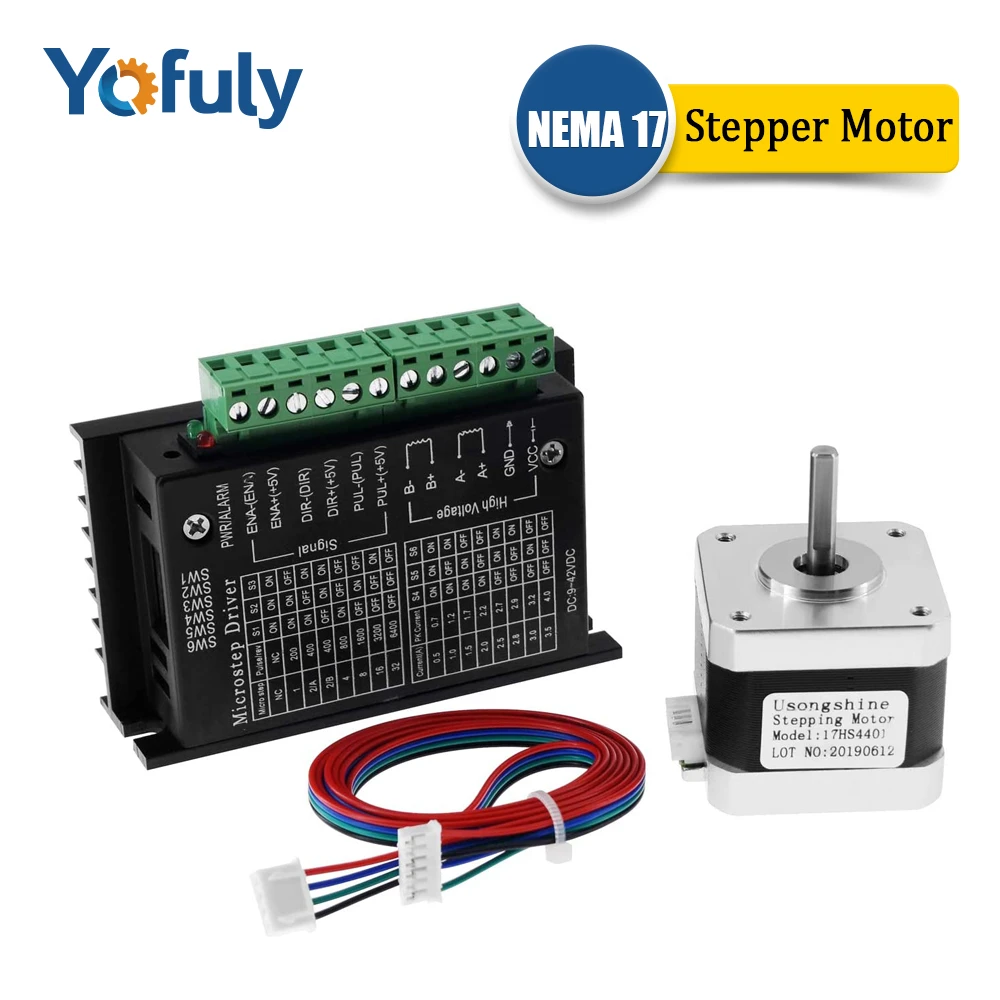 Motor a paso Nema 17 + controlador de Motor paso a paso, CNC Nema 17/23 de ejes individuales híbrido para enrutador CNC, 4A 9 42V|Motor de paso| -