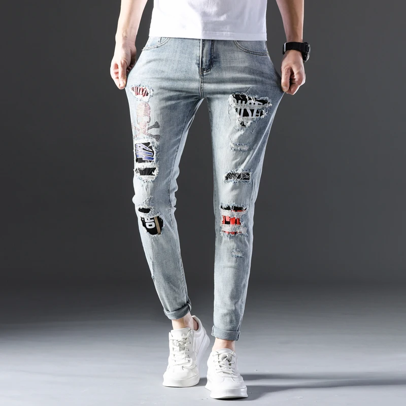 Seller Men's Joggers Trousers Harem Joggers Pants  Washed damaged hole blue trousers Streetwear Men's Slim Sweatpants New Pants For Men