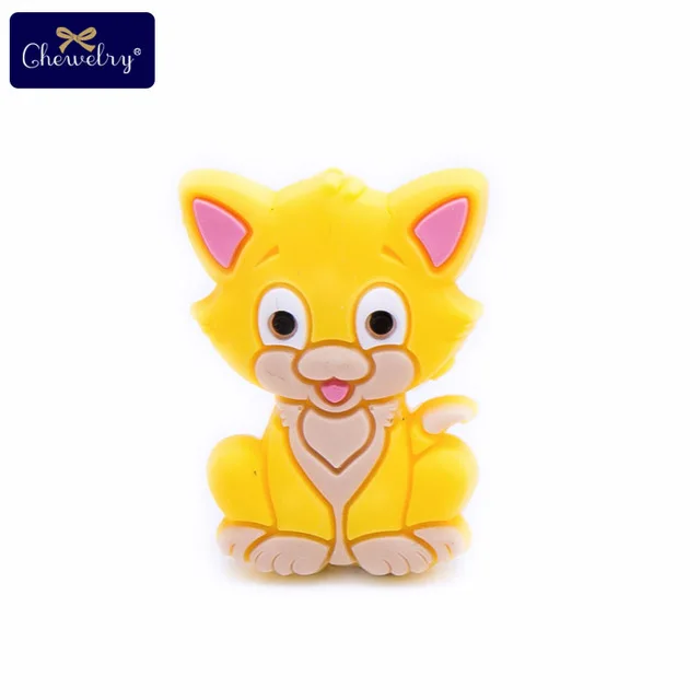 yellow cat 5 шт. детский Прорезыватель собака Китай панда грызун силиконовые бусины Сделай Сам соска подвеска на цепочке-ожерелье жевательная игрушка для прорезывания зубов давайте сделаем - Цвет: yellow cat