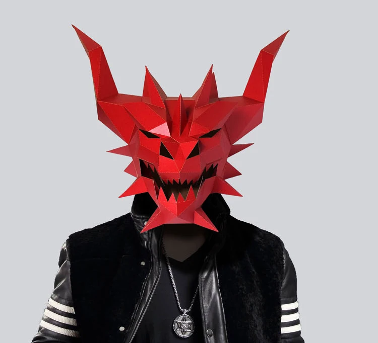 Pre Cut Paper Mask 3D Devil Halloween Costume Cosplay DIY Paper Craft Model Mask Christmas 5