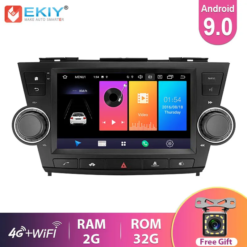 EKIY автомобильный радиоприемник для Toyota Highlander 2 XU40 2007 - 2013 Android 9 0 навигация GPS