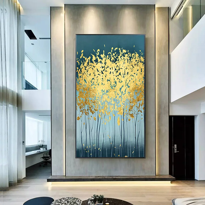 

Abstract Golden Leaf Canvas Painting Modern Poster Print Art Picture for Living Room Bedroom Decorative Gallery Home Wall Decor