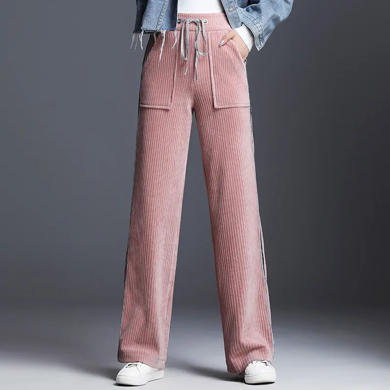 

pantalon femme mujer 2019 autumn and winter new corduroy wide leg cargo pants women streetwear belt casual pants trousers OL