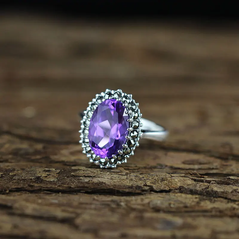 

2019 Special Offer Rushed Anel Feminino Character Product Thai Sterling Ladies Bracelet Craftsman Design Claw Set Amethyst Ring