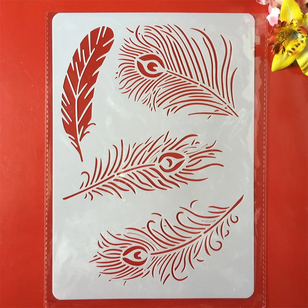 

A4 29x21cm Peacock Feather DIY Craft Layering Stencils Painting Scrapbooking Stamping Embossing Album Paper Card Template