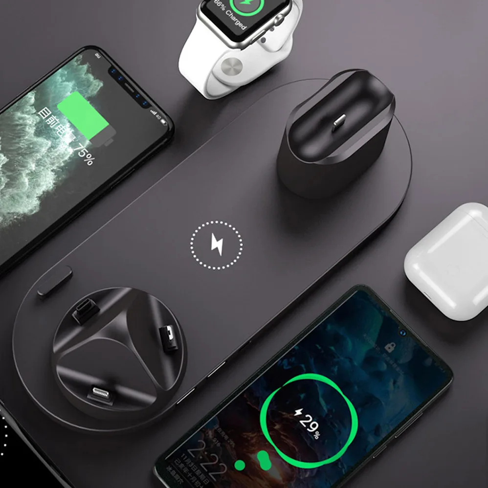 6 in1 10W Wireless Charger Stand Dock for iPhone 11 Pro Xs Max 8 XR SE2 Fast Wireless Charge for Apple Watch 5 4 3 Airpods Pro 2