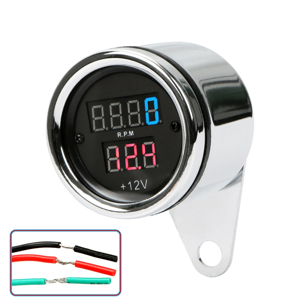 Motorcycle Speedometer 2 in 1 Motorcycle LED Digital Voltmeter Tachometer Gauge Metal Odometer Speedometer 