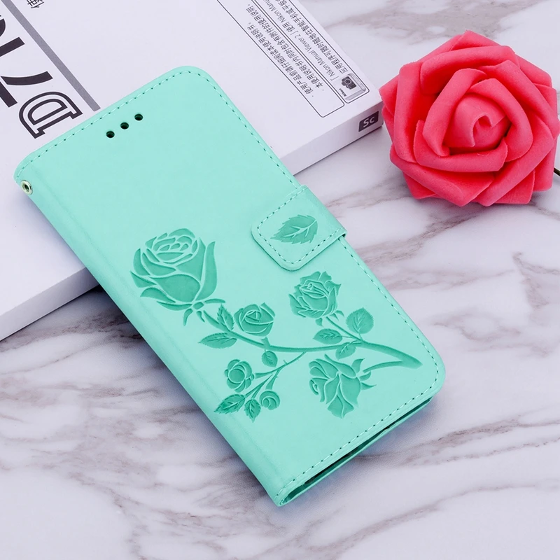 Green Чехол-книжка из искусственной кожи с розами для huawei P20 Lite P Smart Z Y5 Y6 Y9 Prime Y7 Honor 7A 7C Pro 8A 8X mate 10 20 - Цвет: Green
