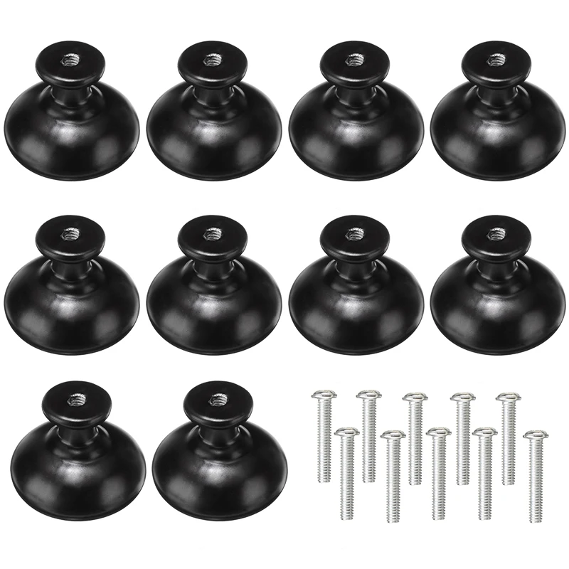 10pcs Matted Black Zinc Alloy Cabinet Drawer Knobs Round Pull Knob Furniture Hardware Cabinet Pulls