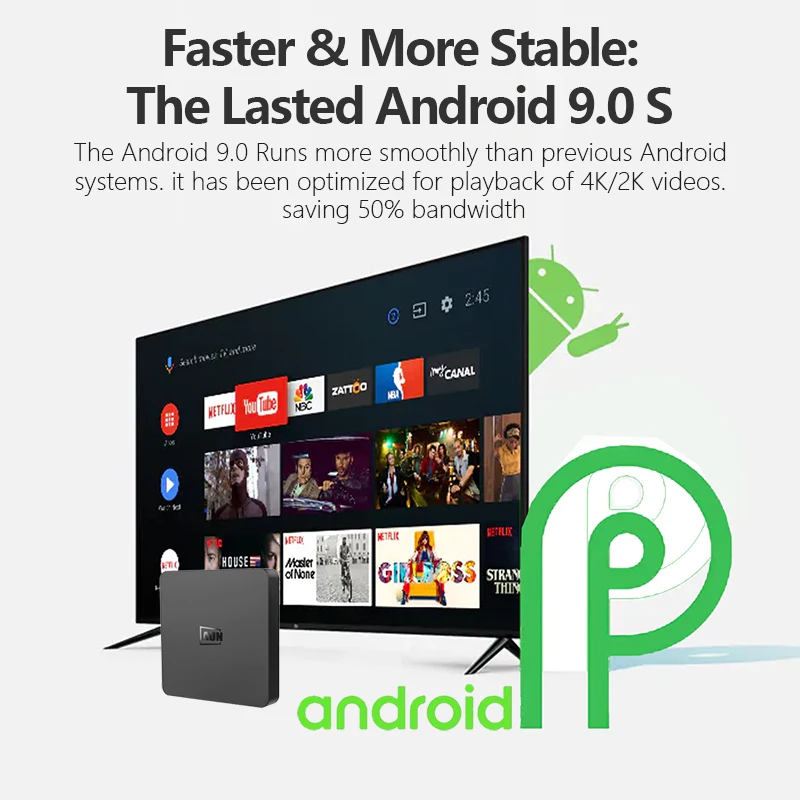 ТВ-приставка AUN BOX 1 Android 9,0, 2 Гб оперативной памяти+ 16 Гб rom. 4K Ультра HD декодирование, wifi HDMI2.0 Google плеер набор смарт-топ коробка
