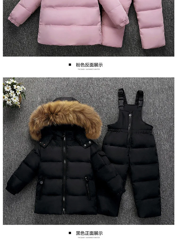 Детский зимний комплект с курткой-пуховиком для мальчиков и девочек, комплект из 2 предметов, пальто и штаны Детский Теплый Лыжный комбинезон с капюшоном и мехом