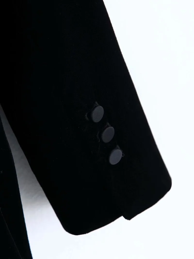 High-end Custom Velvet Black Satin Star Suit Autumn New Black Women Jackets Coat Notched Fashion Clothing Solid Button Full