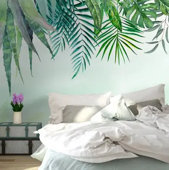 

CJSIR Custom Wallpaper Modern Green Leaf Watercolor TV Background Home Decor Living Room Bedroom Background 3d Wallpaper Decor