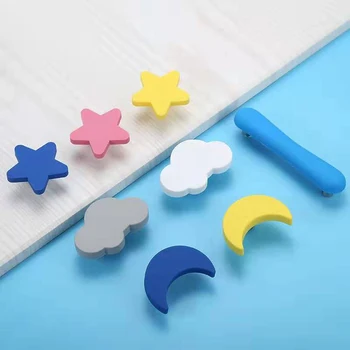 NiceDun Children Rubber Door Handles Cute Pink Heart Star Moon Cloud Kitchen Cabinet Knobs Furniture Handle Drawer Pulls