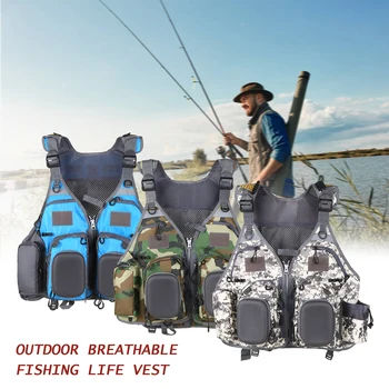 

Fishing Life Jacket Multi-Pockets Floatation Vest Adults Buoyancy Waistcoat men swimwear fishing vest