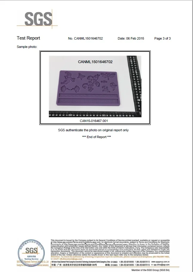 Silicone mold SGS testing report-3