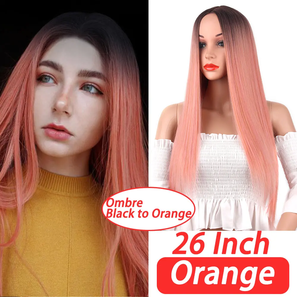 LM 2" модный тренд длинный прямой Ombre синтетический парик для женщин много цветов средняя часть термостойкий косплей парик блонд