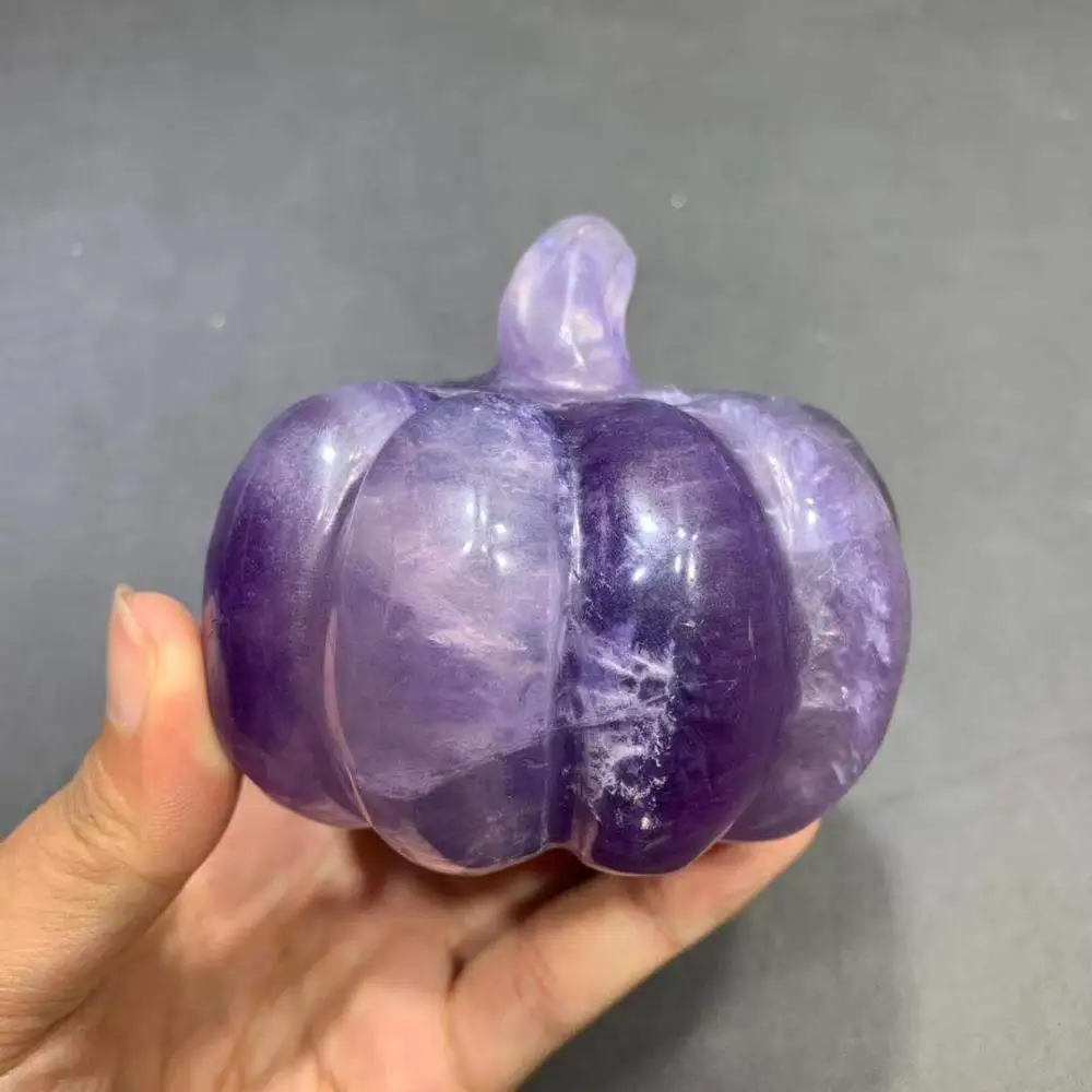 

natural purple fluorite quartz crystal pumpkin ghost hand carved crystal halloween gift festival crystal craft for decoration