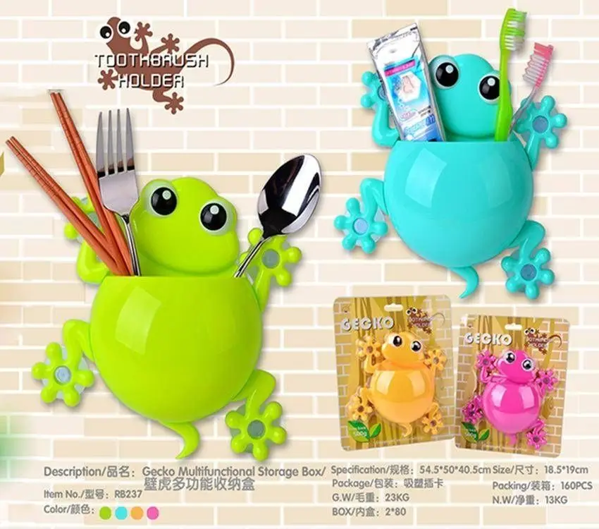

Creative cartoon frog ladybug gecko toothbrush holder suction wall suction cup type seamless without punching