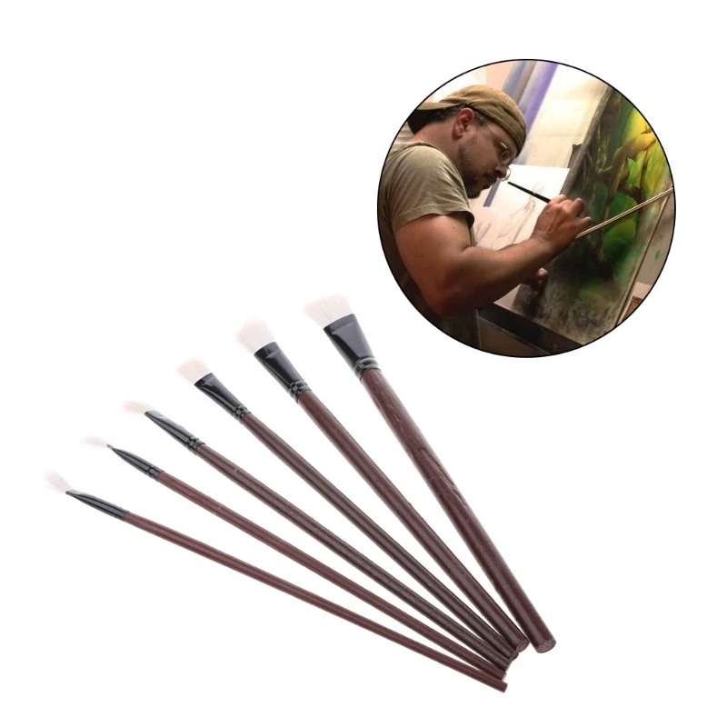 

6Pcs Flat Painting Brushes Set Artist Wool Hair Watercolor Acrylic Oil Drawing QX2B