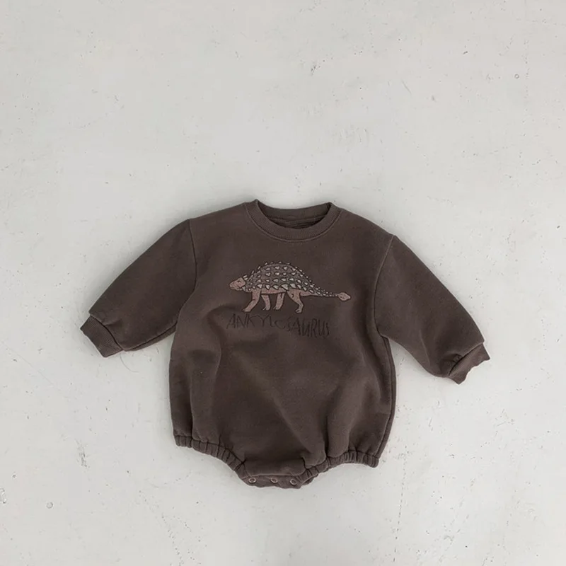 Autumn Baby Fleece Bodysuits with Dinosaur Design for Infant Boys and Girls